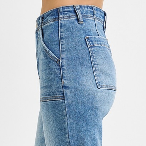 RISEN High-Rise Bootcut Cropped Ankle Mom Jeans 90s Patch Pocket Denim Pants - Picture 4 of 13